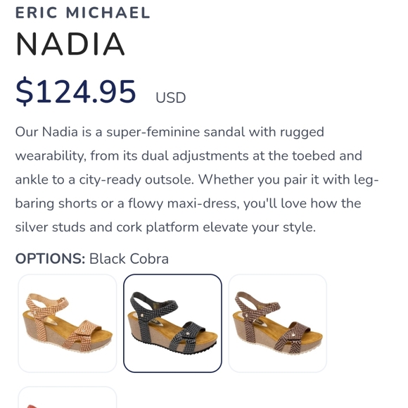 ERIC MICHAEL SIZE 39 US 8.5/9 Nadia Black Cobra Print Piel Natural Wedge Sandal - Picture 13 of 14